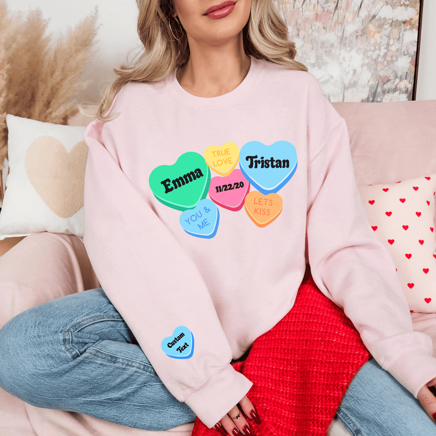 Custom Couples Valentine Sweatshirt, Matching Valentine's Sweatshirt, Personalized Valentine Sweatshirt, Aesthetic VSCO Conversation Hearts