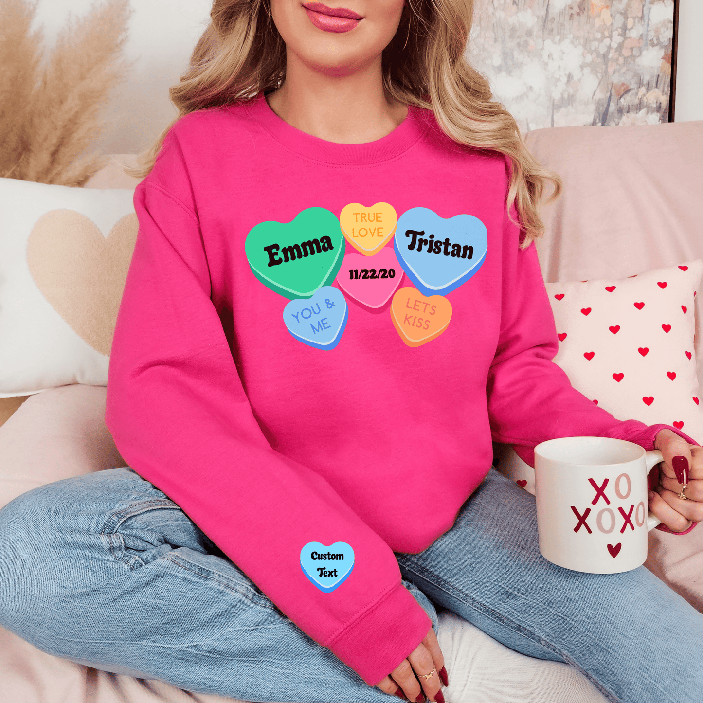 Custom Couples Valentine Sweatshirt, Matching Valentine's Sweatshirt, Personalized Valentine Sweatshirt, Aesthetic VSCO Conversation Hearts