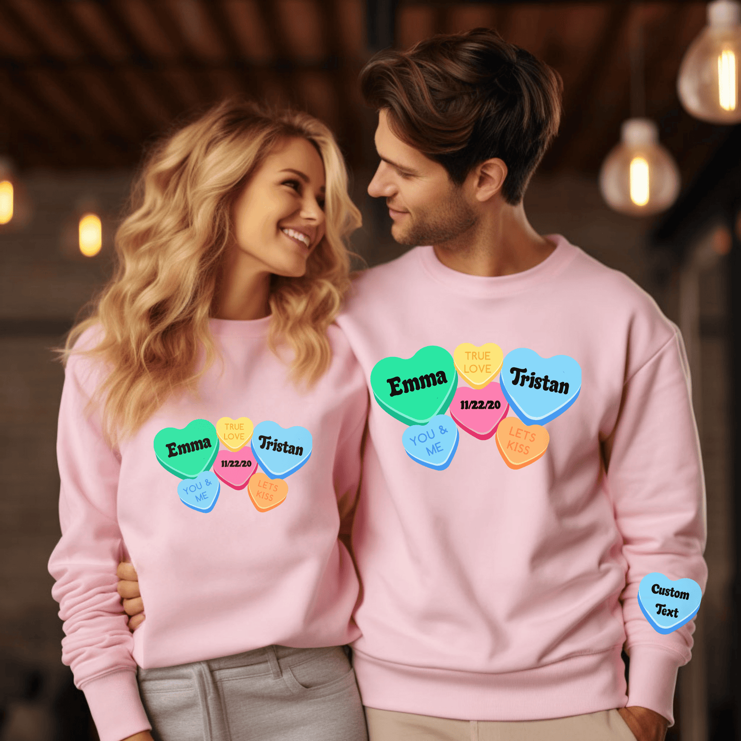 Custom Couples Valentine Sweatshirt, Matching Valentine's Sweatshirt, Personalized Valentine Sweatshirt, Aesthetic VSCO Conversation Hearts