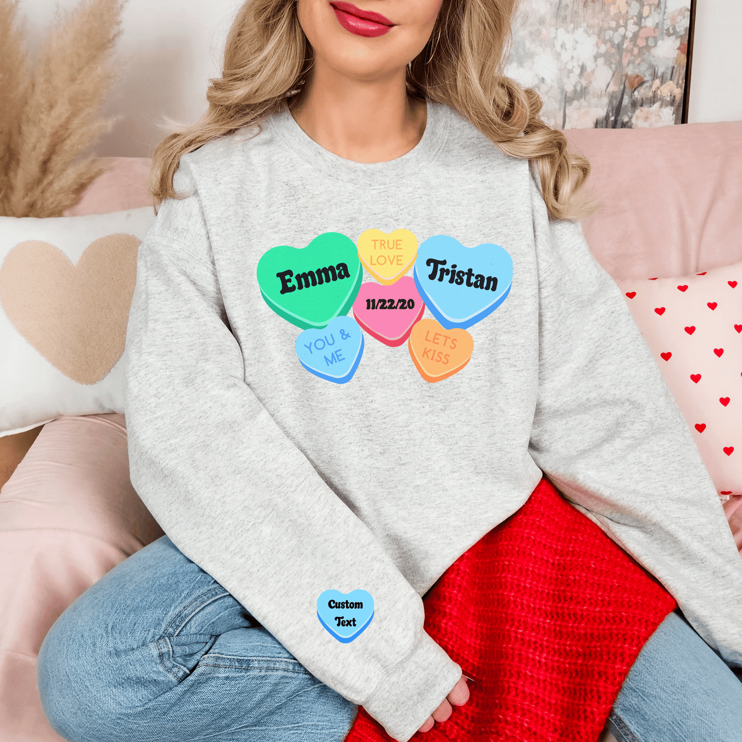 Custom Couples Valentine Sweatshirt, Matching Valentine's Sweatshirt, Personalized Valentine Sweatshirt, Aesthetic VSCO Conversation Hearts