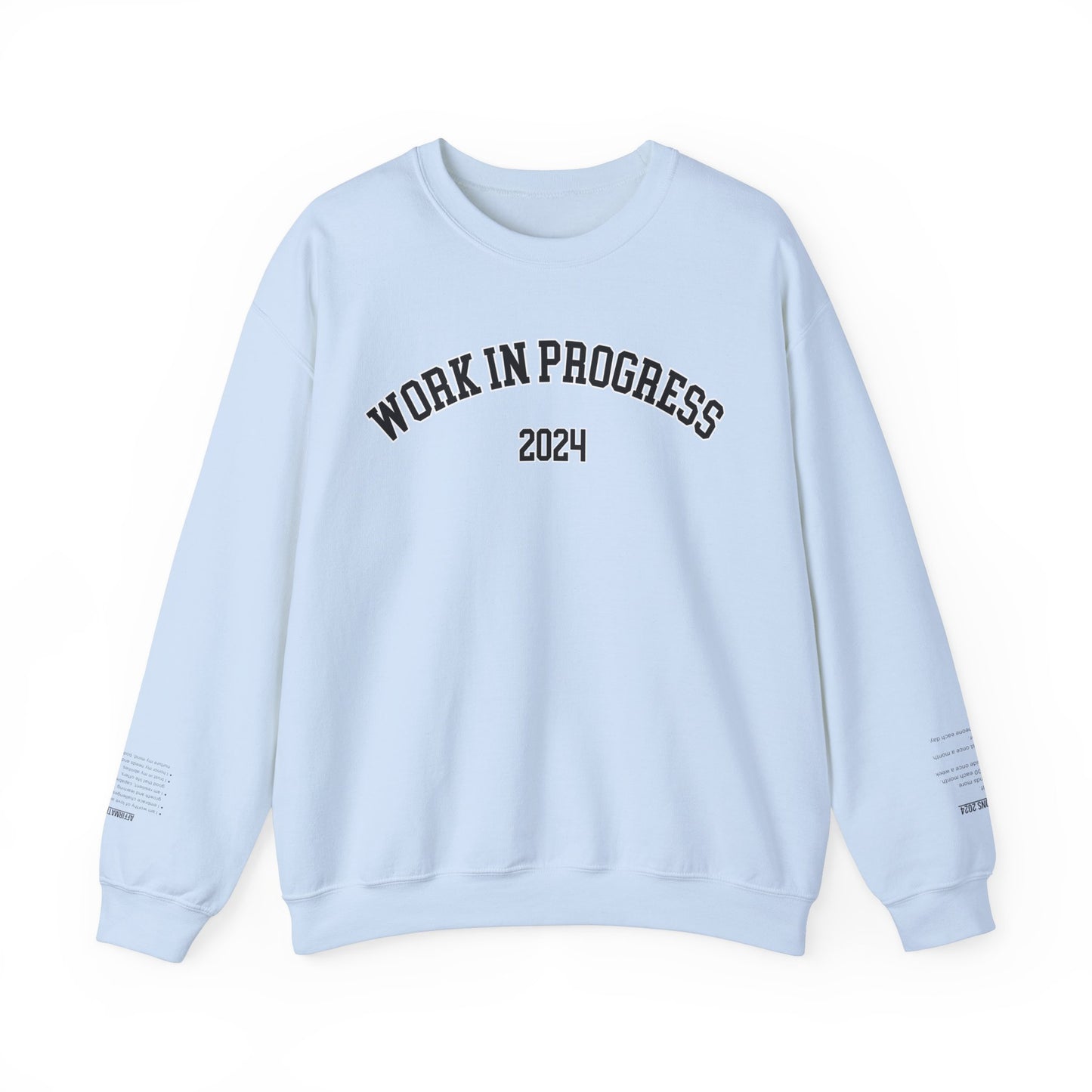 Self-Care New Year's Sweatshirt, Custom Affirmations & Resolutions, Motivational 2024 Work in Progress, Aesthetic College Gift for Friend