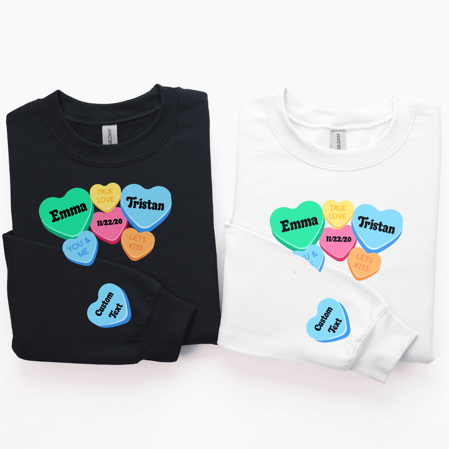 Custom Couples Valentine Sweatshirt, Matching Valentine's Sweatshirt, Personalized Valentine Sweatshirt, Aesthetic VSCO Conversation Hearts