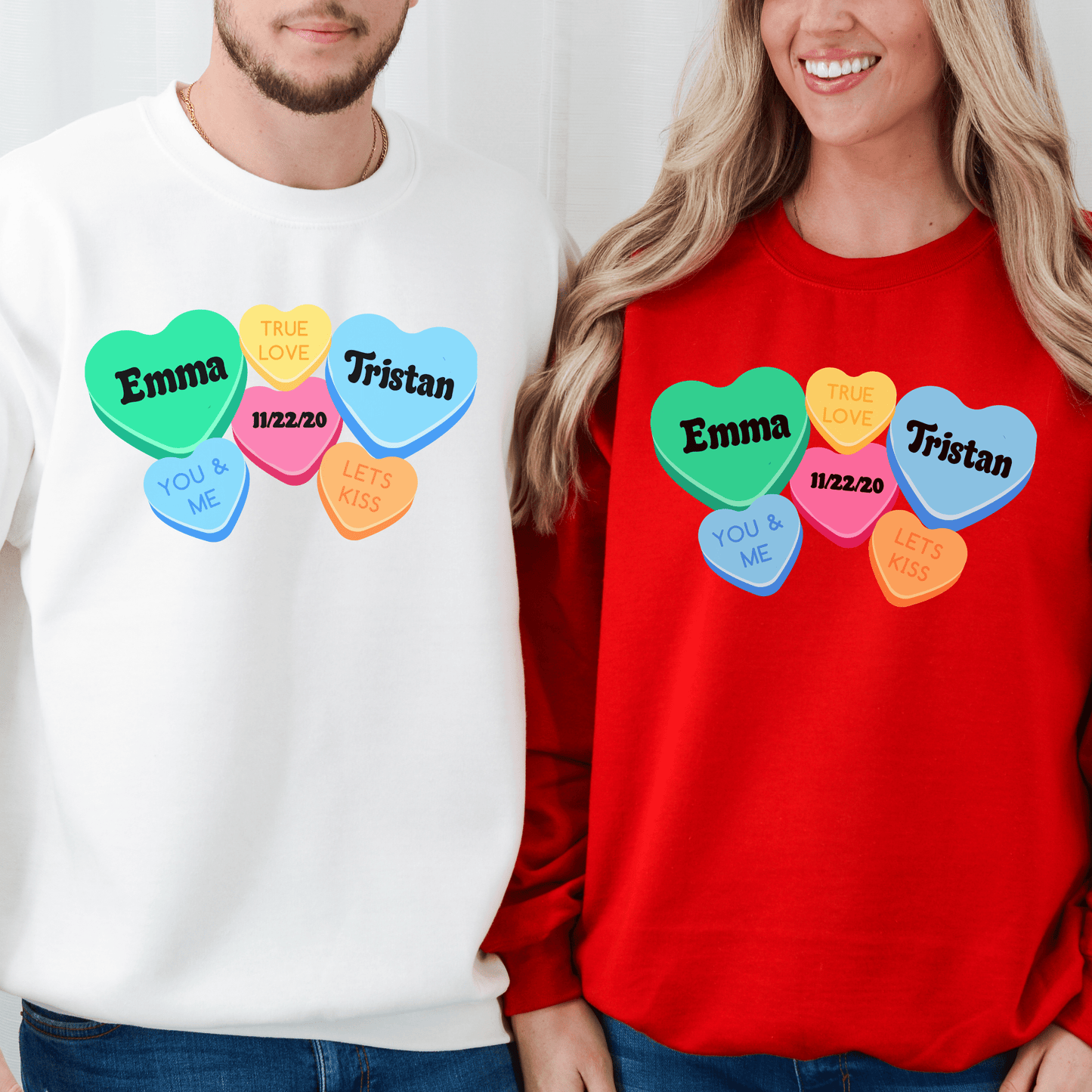 Custom Couples Valentine Sweatshirt, Matching Valentine's Sweatshirt, Personalized Valentine Sweatshirt, Aesthetic VSCO Conversation Hearts