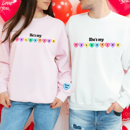 Custom Couples Valentine Sweatshirt, Matching Valentine's Sweatshirt, Personalized Valentine Sweatshirt, Aesthetic VSCO Conversation Hearts