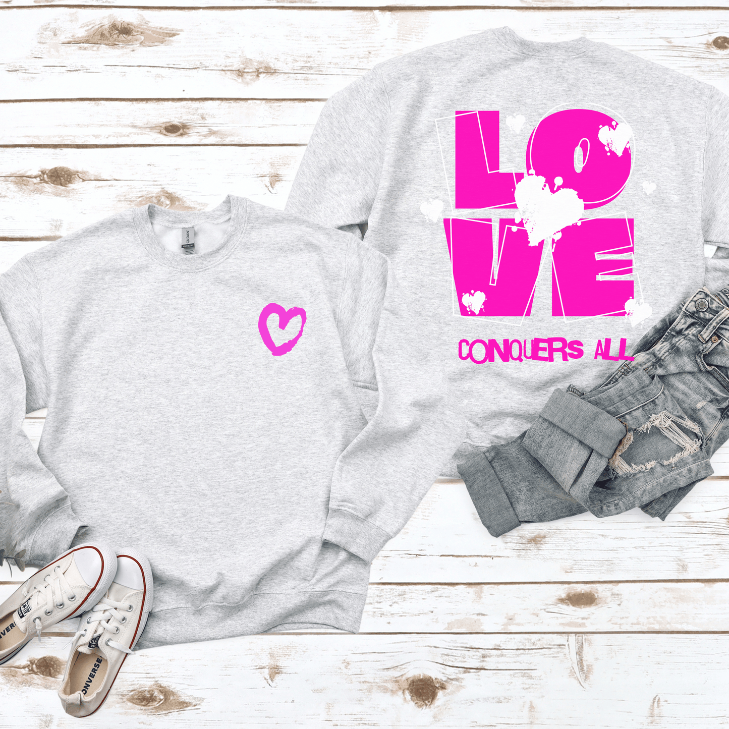 Love Conquers All Sweatshirt, Love Sweatshirt, Couples Crewneck Oversized Sweatshirt, VSCO Trendy Aesthetic, College University Crewneck,