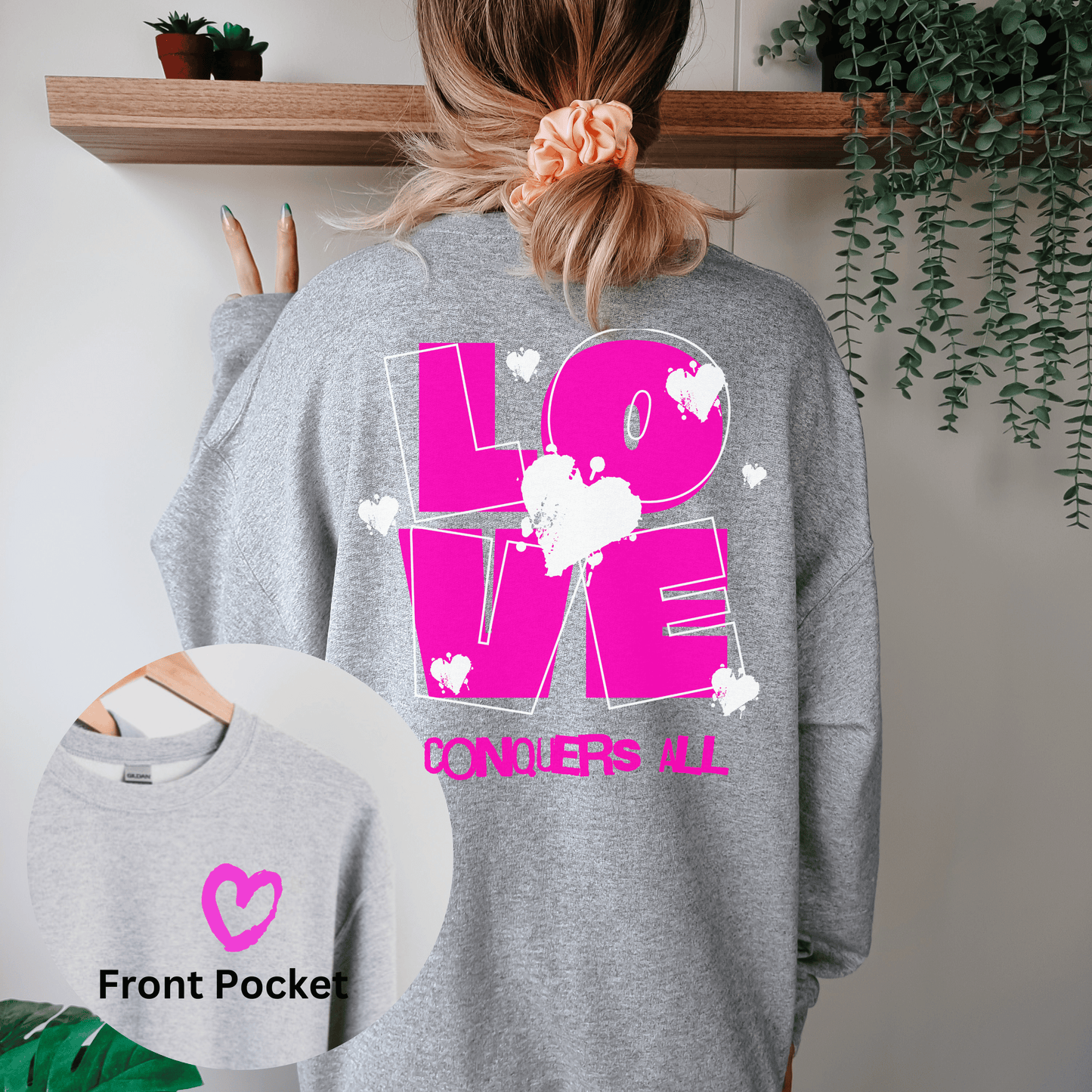 Love Conquers All Sweatshirt, Love Sweatshirt, Couples Crewneck Oversized Sweatshirt, VSCO Trendy Aesthetic, College University Crewneck,