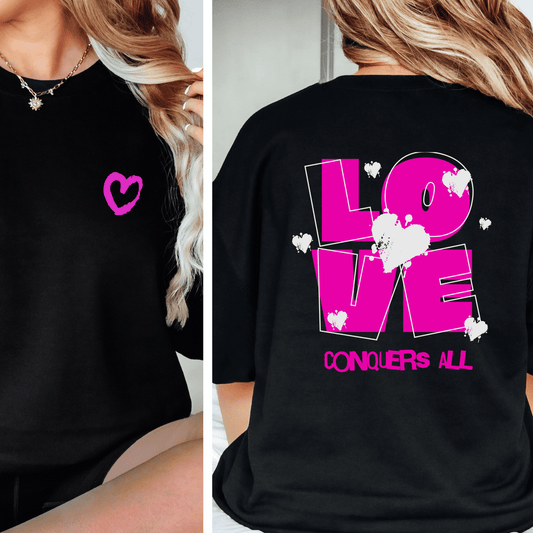 Love Conquers All Sweatshirt, Love Sweatshirt, Couples Crewneck Oversized Sweatshirt, VSCO Trendy Aesthetic, College University Crewneck,