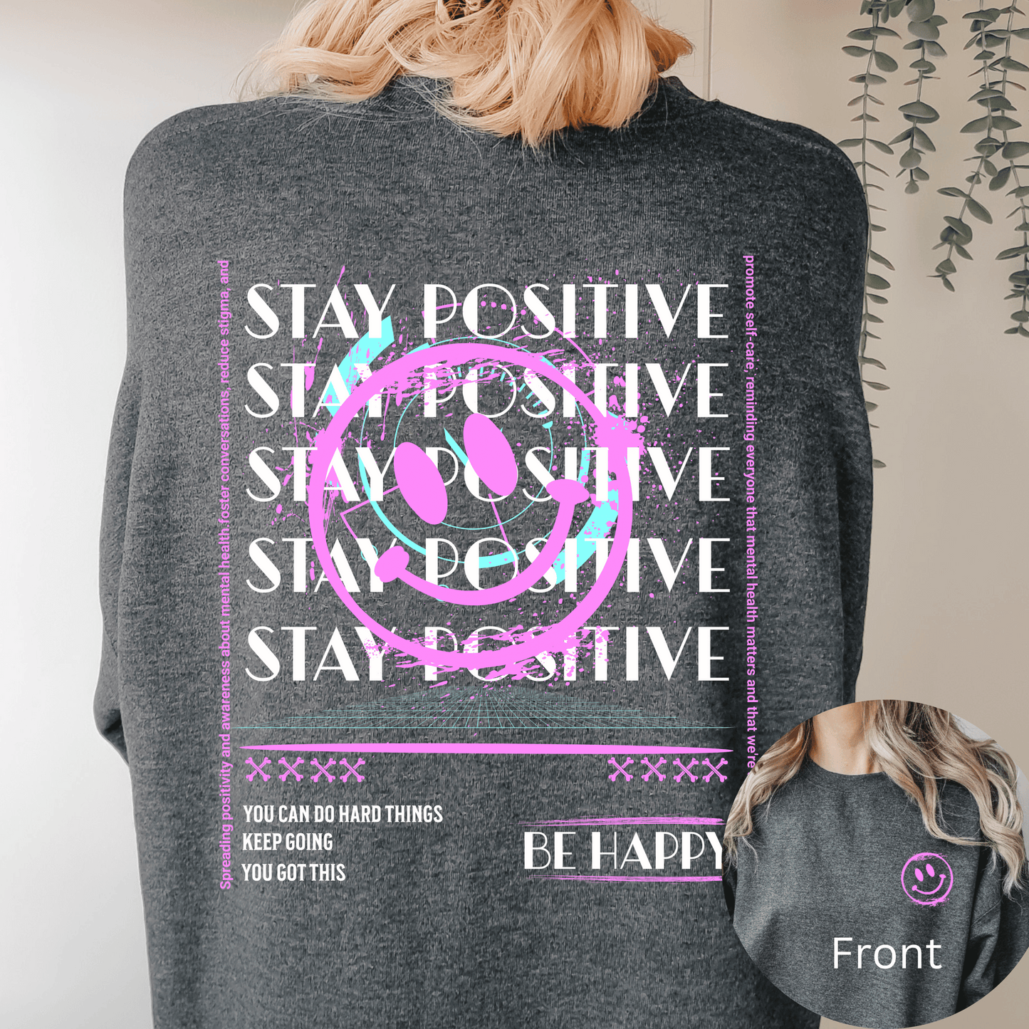 Positive Affirmation Crewneck Sweatshirt, Stay Positive Sweatshirt, Aesthetic VSCO Trendy Oversized Sweatshirt, Tik Tok Sweatshirt Tiktoker