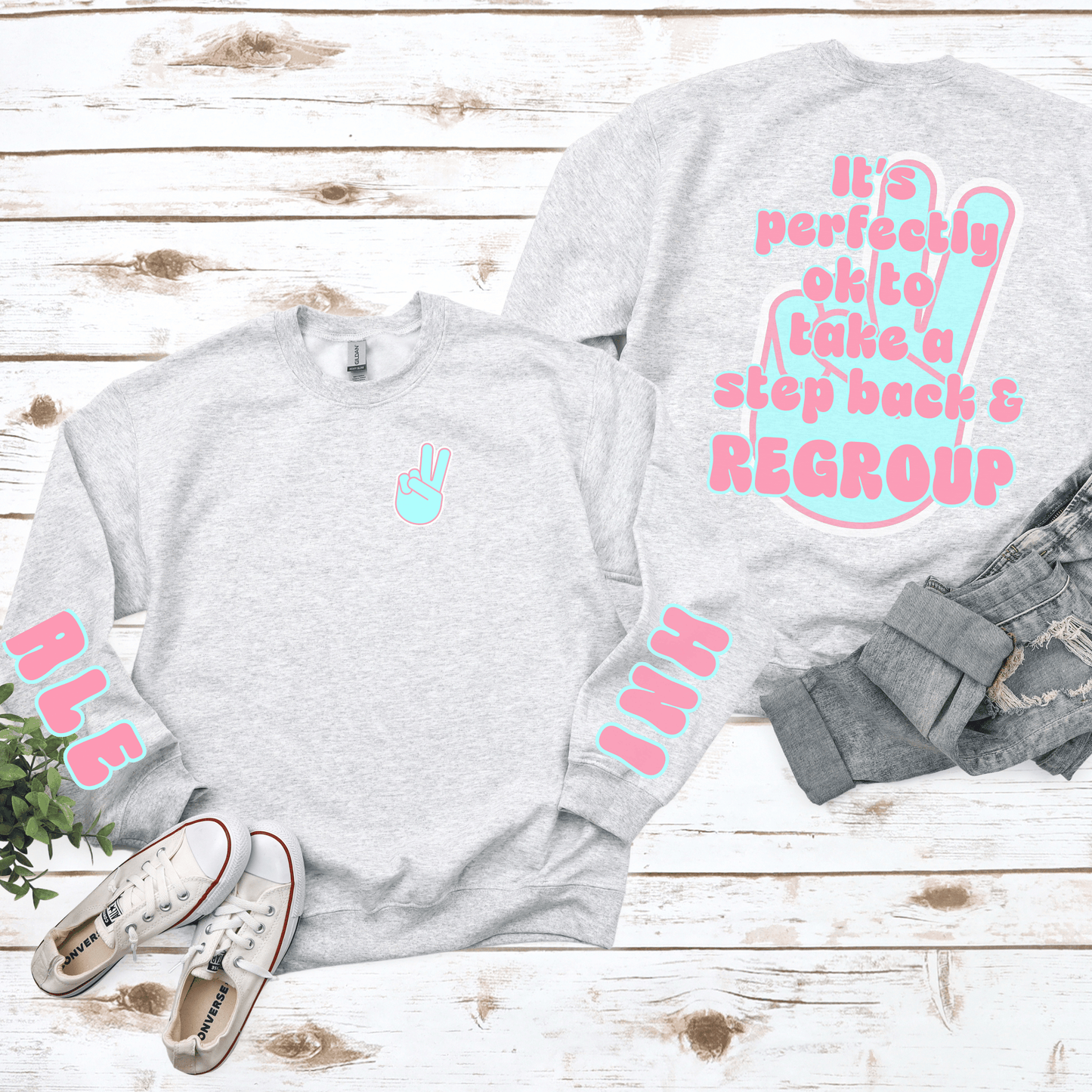 Mental Health Aesthetic Sweatshirt w/ Sleeve Print, Self Care Gift, VSCO Trendy Oversized Sweatshirt, Tik Tok Tiktoker Gift for Her