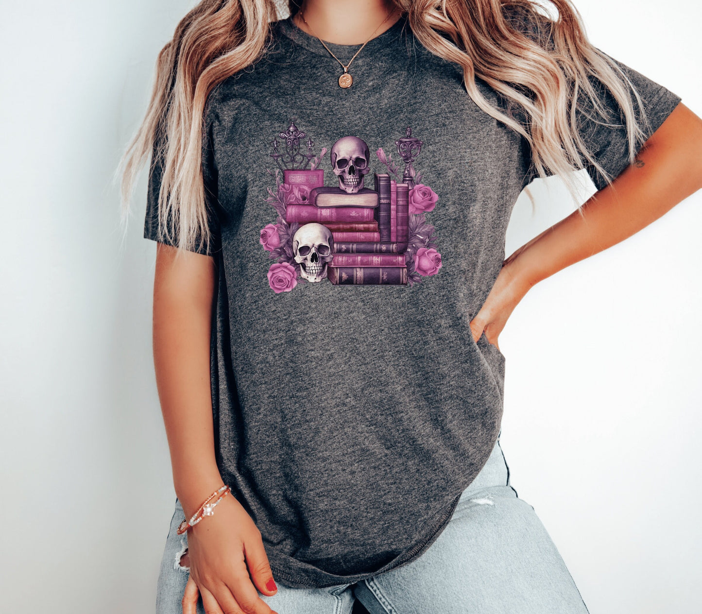 Book Lovers Dark Academia Books and Skulls Shirt Bookish Halloween Shirt Whimsi Goth Gift Whimsigoth Clothing Goth Goths Gothic Goth Clothes