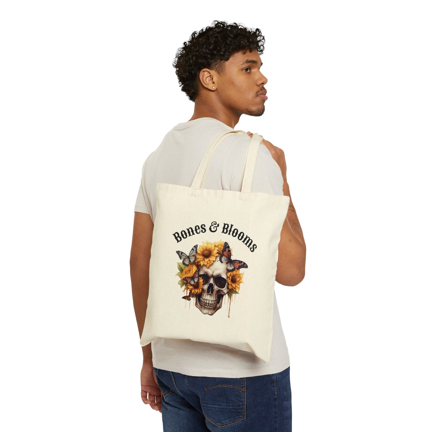 Halloween Sunflower and Skull Tote Bag Sunflower Totebag Halloween Tote Bagged Skull Totebag Sunflower Artful Sunflower Gifted Tote Giftful