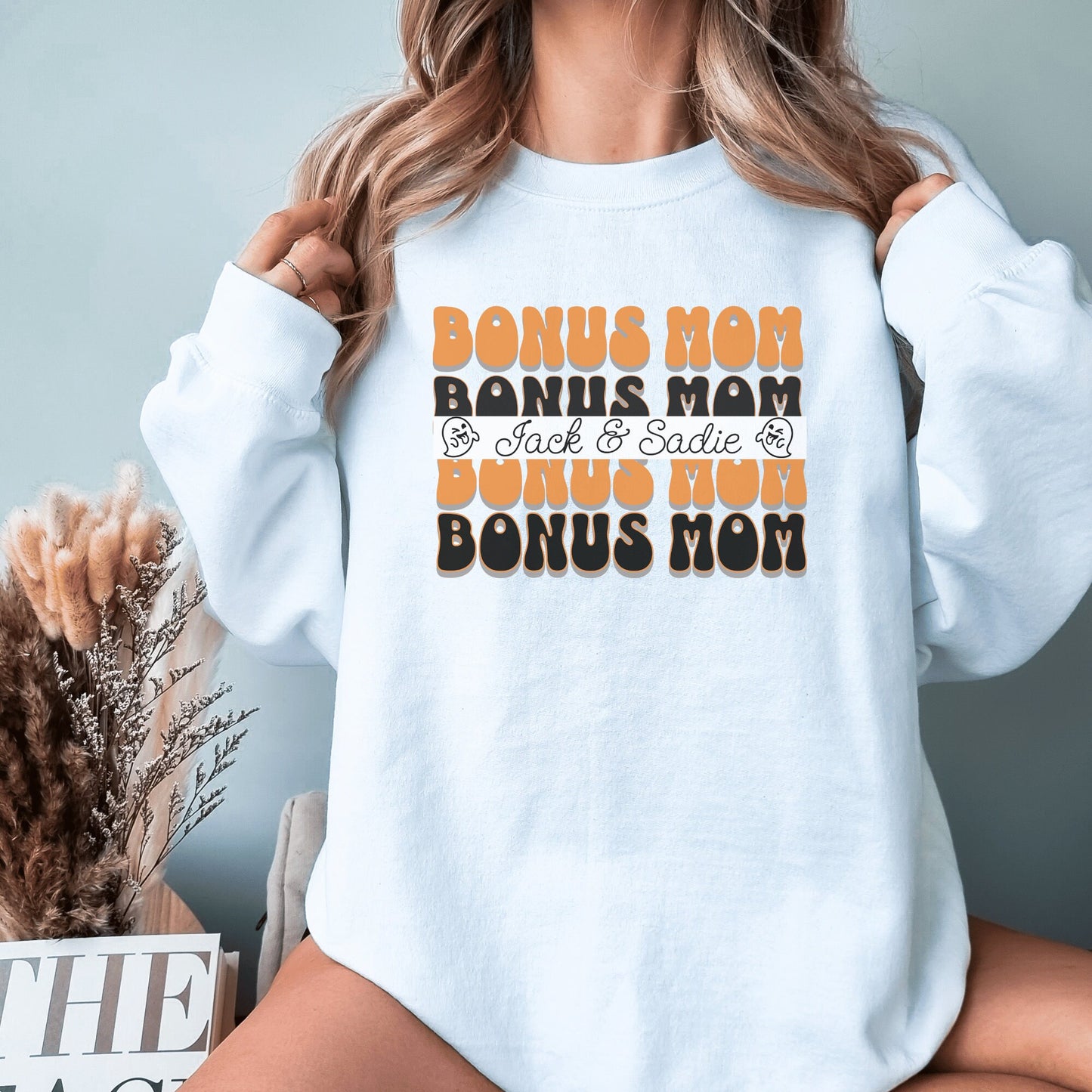 Custom Bonus Mom Stepmom Halloween Sweatshirt Personalized Gift for Step Mother Retro Gift For Bonus Mama Sweatshirt Step Mama Oversized