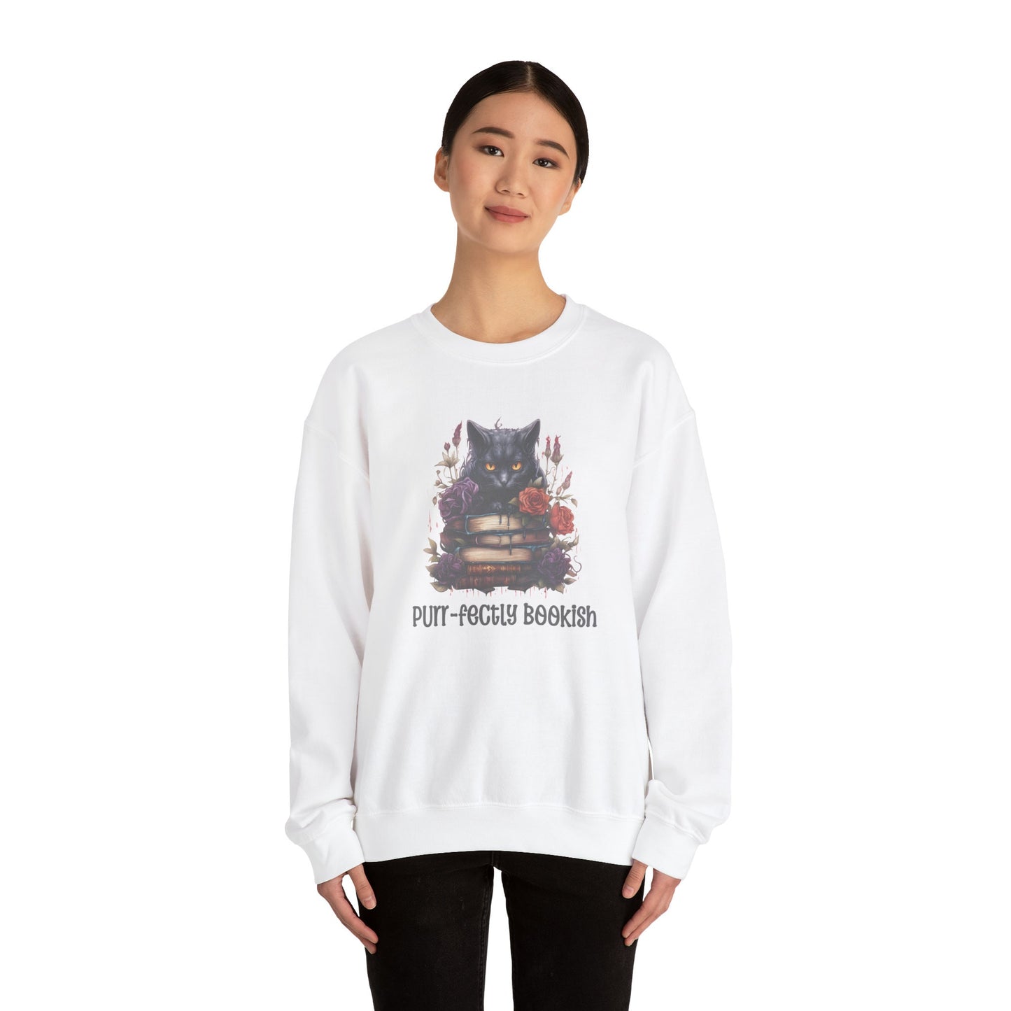 Book Lover Halloween Sweatshirt Black Cat Book Lover Crewneck Book Fully Gifted Dark Academia Kitty Sweater Bookish Aesthetic Whimsi Goth