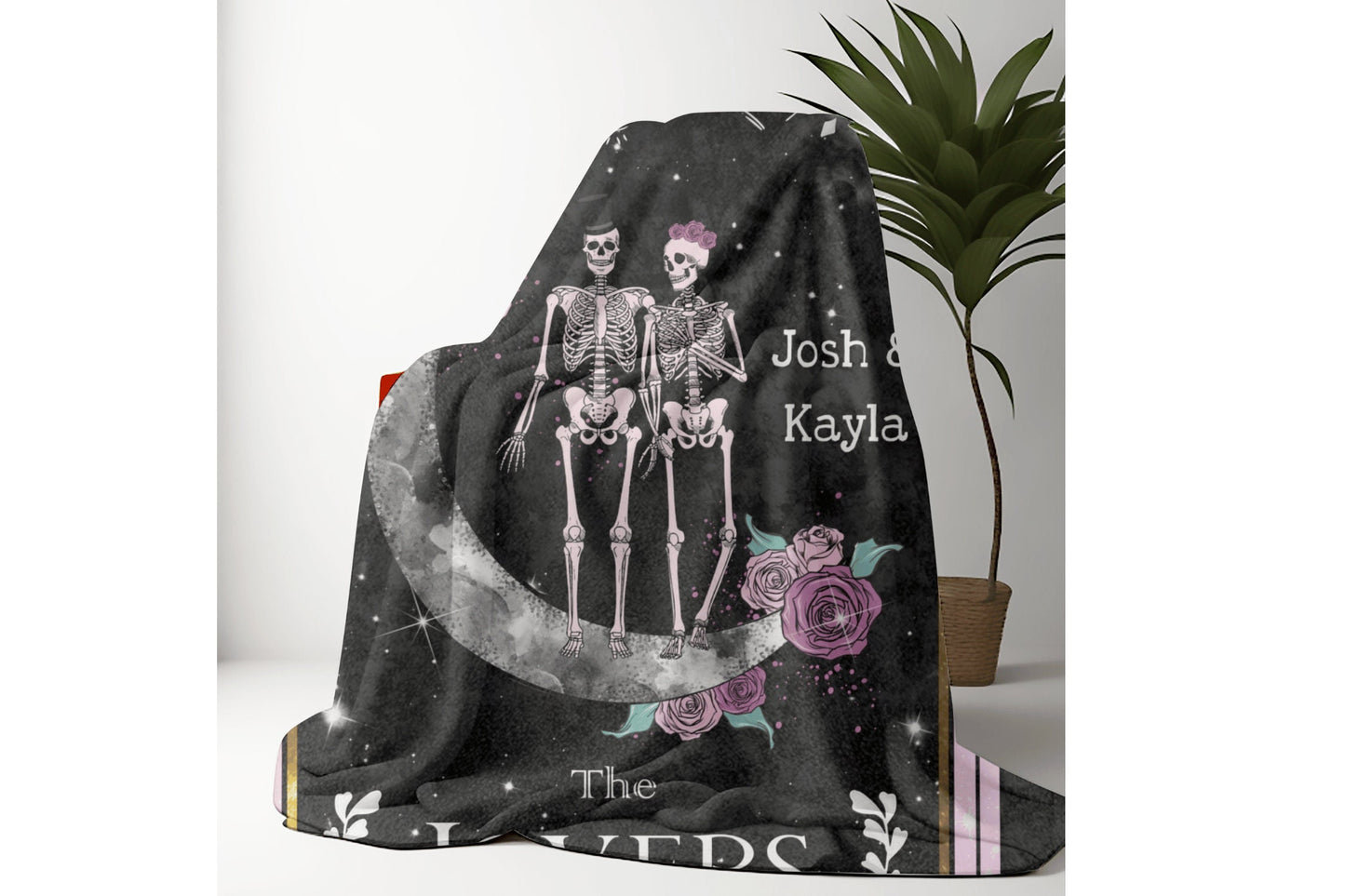 Couples Custom Halloween Skeleton Tarot Card Blanket Gift, Personalized Couple Dating Gift, Couples Gift Custom, Name Blanket Boyfriend Gift