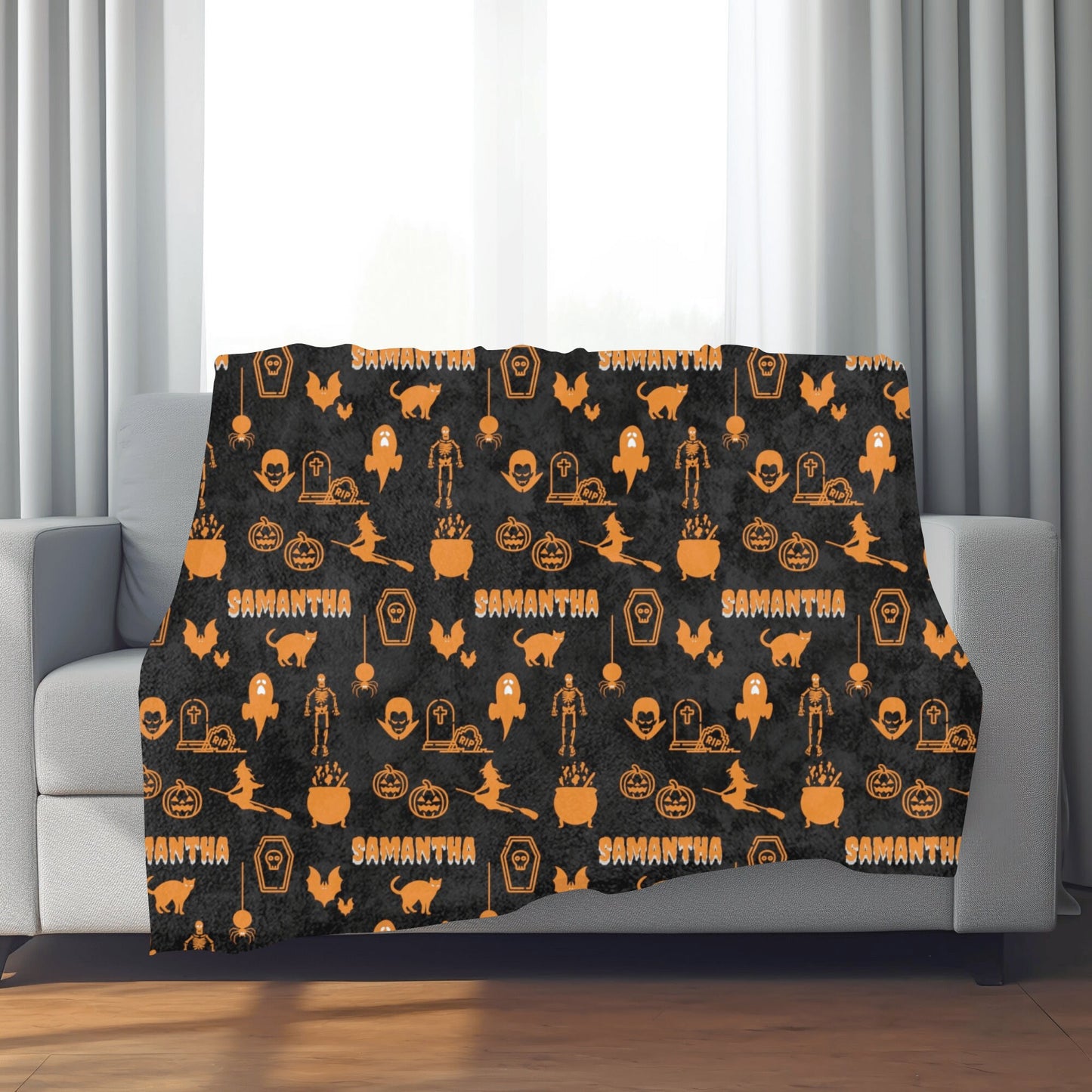 Custom Halloween Blanket Personalized Minky Blanket Spooky Blankets Girl Blanket For Boys Giftful Halloween Gift Boys Custom Name Blanket