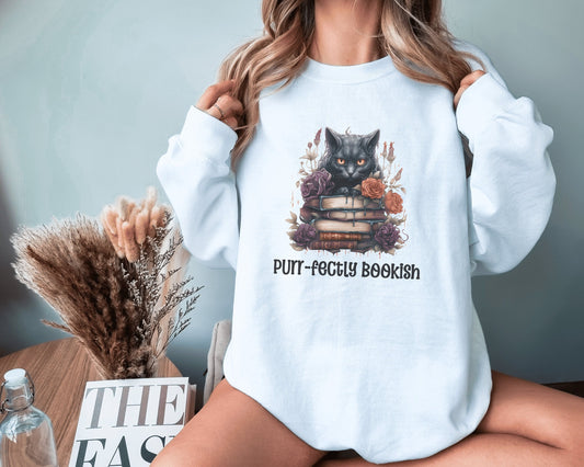 Book Lover Halloween Sweatshirt Black Cat Book Lover Crewneck Book Fully Gifted Dark Academia Kitty Sweater Bookish Aesthetic Whimsi Goth