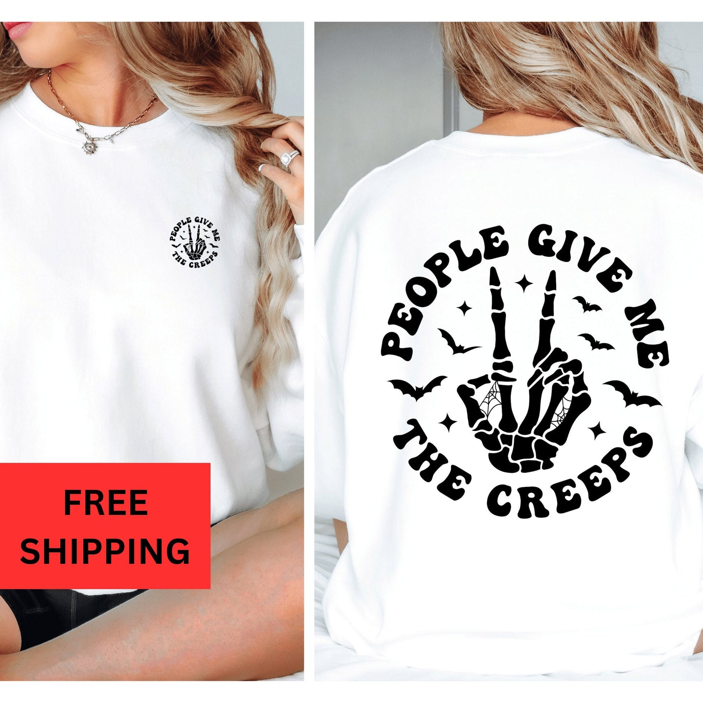 People Give Me the Creeps Halloween Sweatshirt, Skeleton Hands Halloween Sweatshirt, Trendy Sweatshirt, Aesthetic Sweatshirt, Oversized Sweatshirt