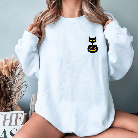 Pumpkin Halloween Sweatshirt, Fall Pumpkin Sweatshirt, Cute Black Cat Crewneck, Ghost Halloween Pumpkin Sweatshirt, Spooky Season Sweater