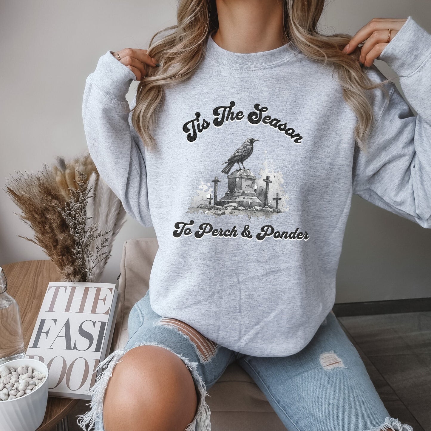 Tis the Season Halloween Sweatshirt Gifted Sweatshirt Darkacademia Whimsigothical Spooky Season Crowing Raven Crow Gifts Gothic Crows Gifts