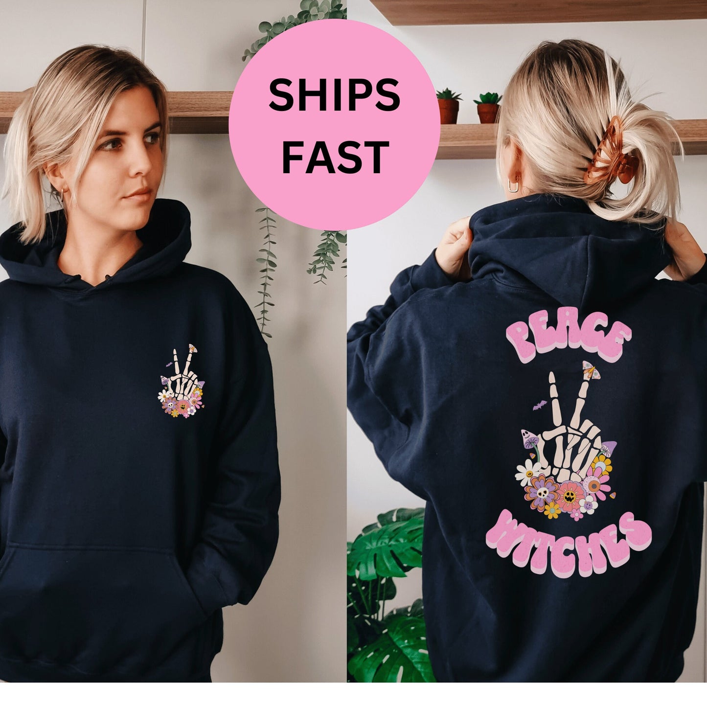 Retro Halloween Shirt Skeleton Fingers Hoodie Sweatshirt Peace Sign Seasonal Vibes Spooky Season Vibes Skeleton Hoodie Retro Groovy Hoodie