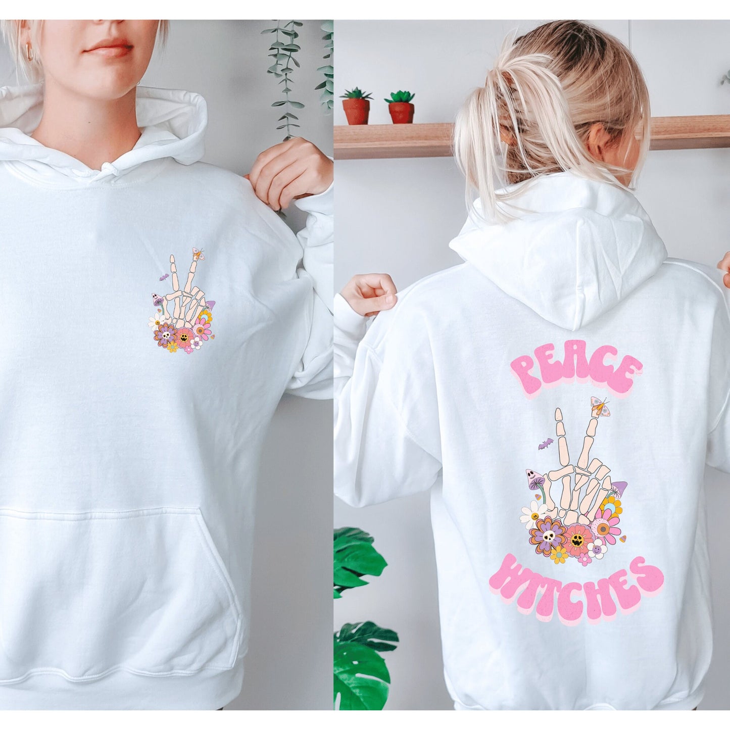 Retro Halloween Shirt Skeleton Fingers Hoodie Sweatshirt Peace Sign Seasonal Vibes Spooky Season Vibes Skeleton Hoodie Retro Groovy Hoodie