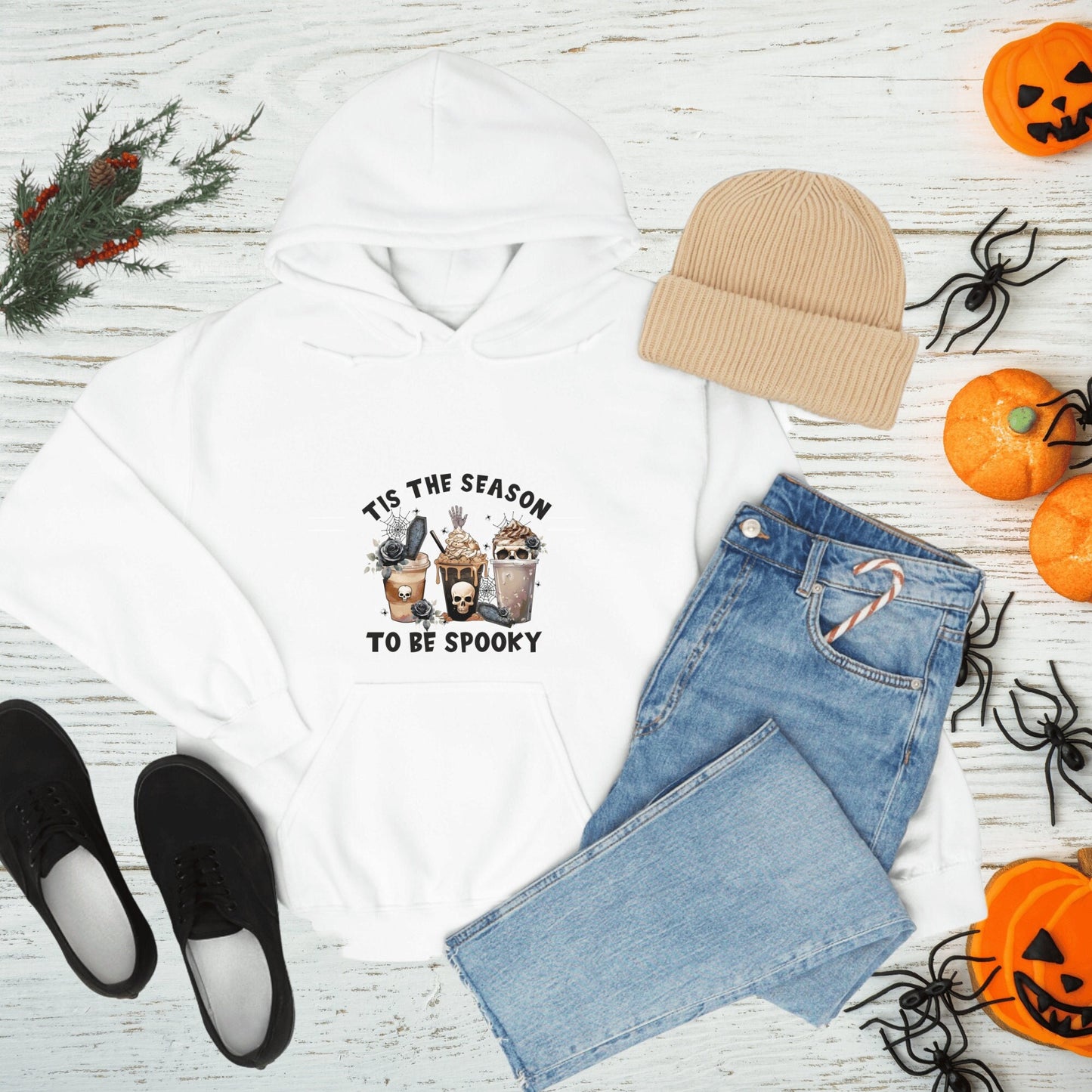 Aesthetic Halloween Sweatshirts Coffee Lover, Trendy Halloween Coffee Lovers Hoodie, Skeleton Tis The Season Sweatshirt, Spooky Season Skull