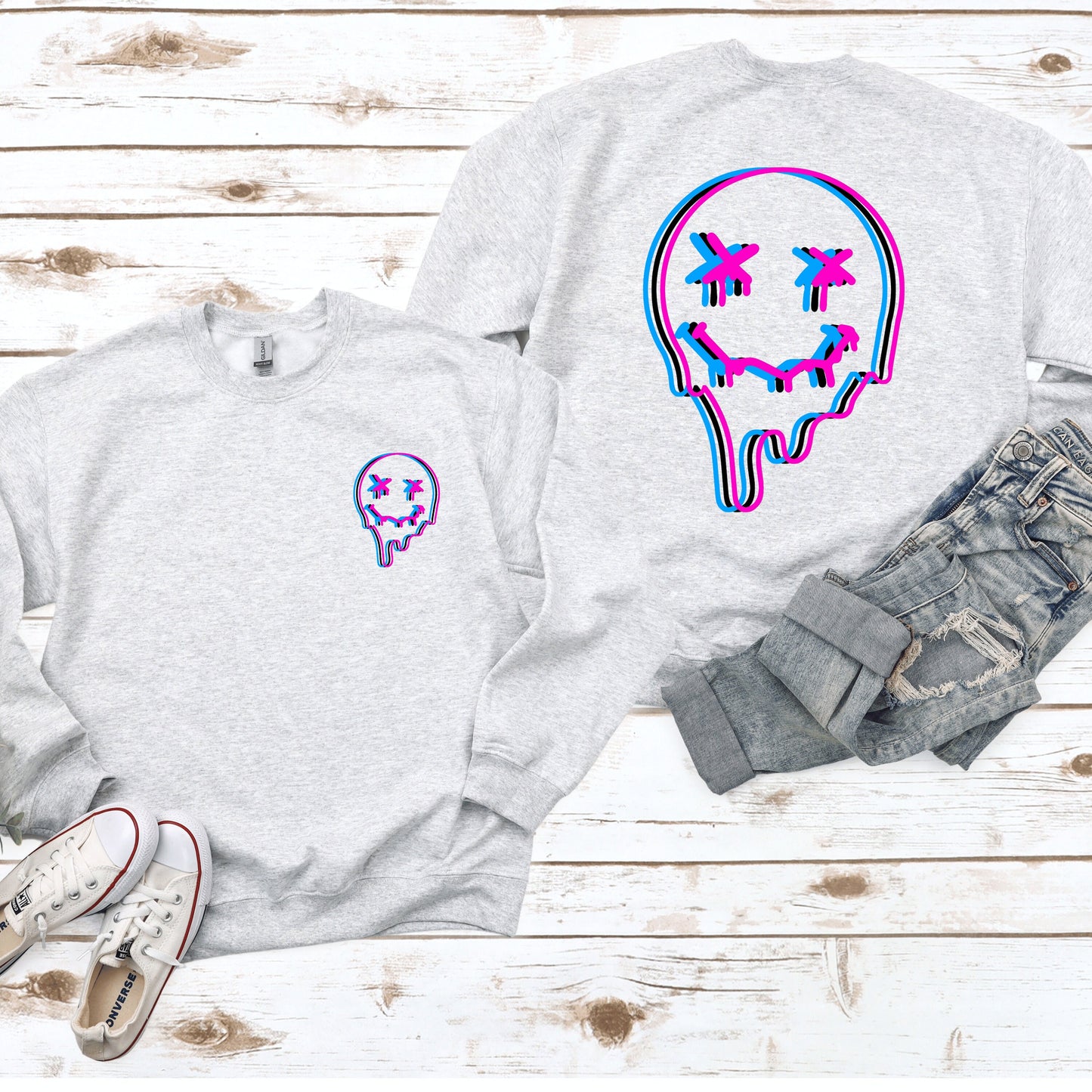 Smiley Faces Sweatshirt Crewneck, Trendy Aesthetics Sweatshirts, Retro Smiley Faces, Happy Smiley Faces, Oversized Tik Tok