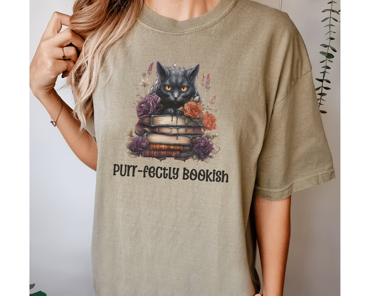 Book Lover Halloween Shirt Black Cat Reading Book Gift Book Fully Gifted Dark Academia Kitty Tee Bookish Whimsi Goth Whimsigoth TShirt