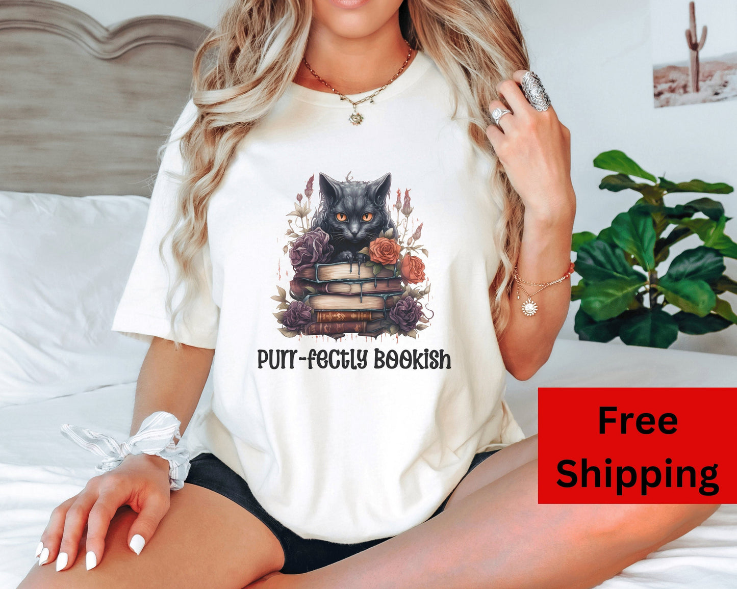 Book Lover Halloween Shirt Black Cat Reading Book Gift Book Fully Gifted Dark Academia Kitty Tee Bookish Whimsi Goth Whimsigoth TShirt