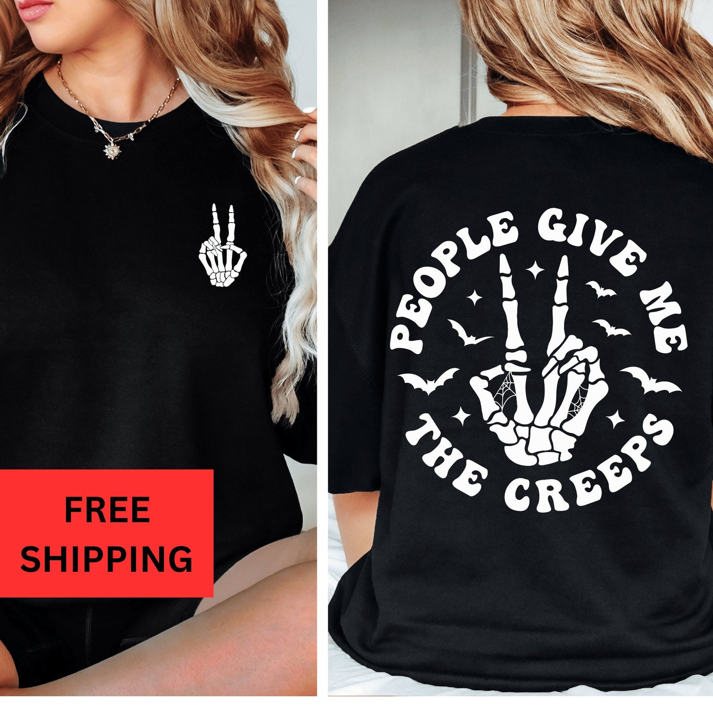 People Give Me the Creeps Halloween Sweatshirt, Skeleton Hands Halloween Sweatshirt, Trendy Sweatshirt, Aesthetic Sweatshirt, Oversized Sweatshirt