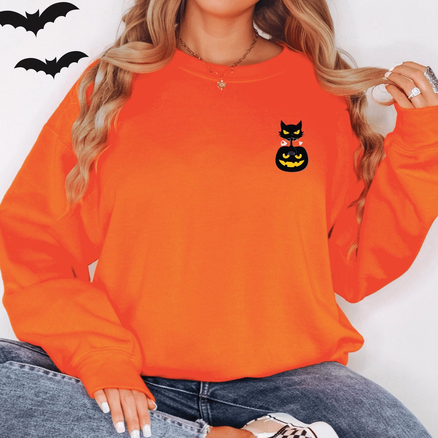 Pumpkin Halloween Sweatshirt, Fall Pumpkin Sweatshirt, Cute Black Cat Crewneck, Ghost Halloween Pumpkin Sweatshirt, Spooky Season Sweater