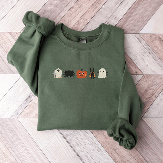 Cute Ghostly Halloween Sweatshirt Retro Fall Pumpkin Sweatshirt Black Cat Sweater Spooky Season Crewneck Ghost Cat Ghostly Gift Cute Bats