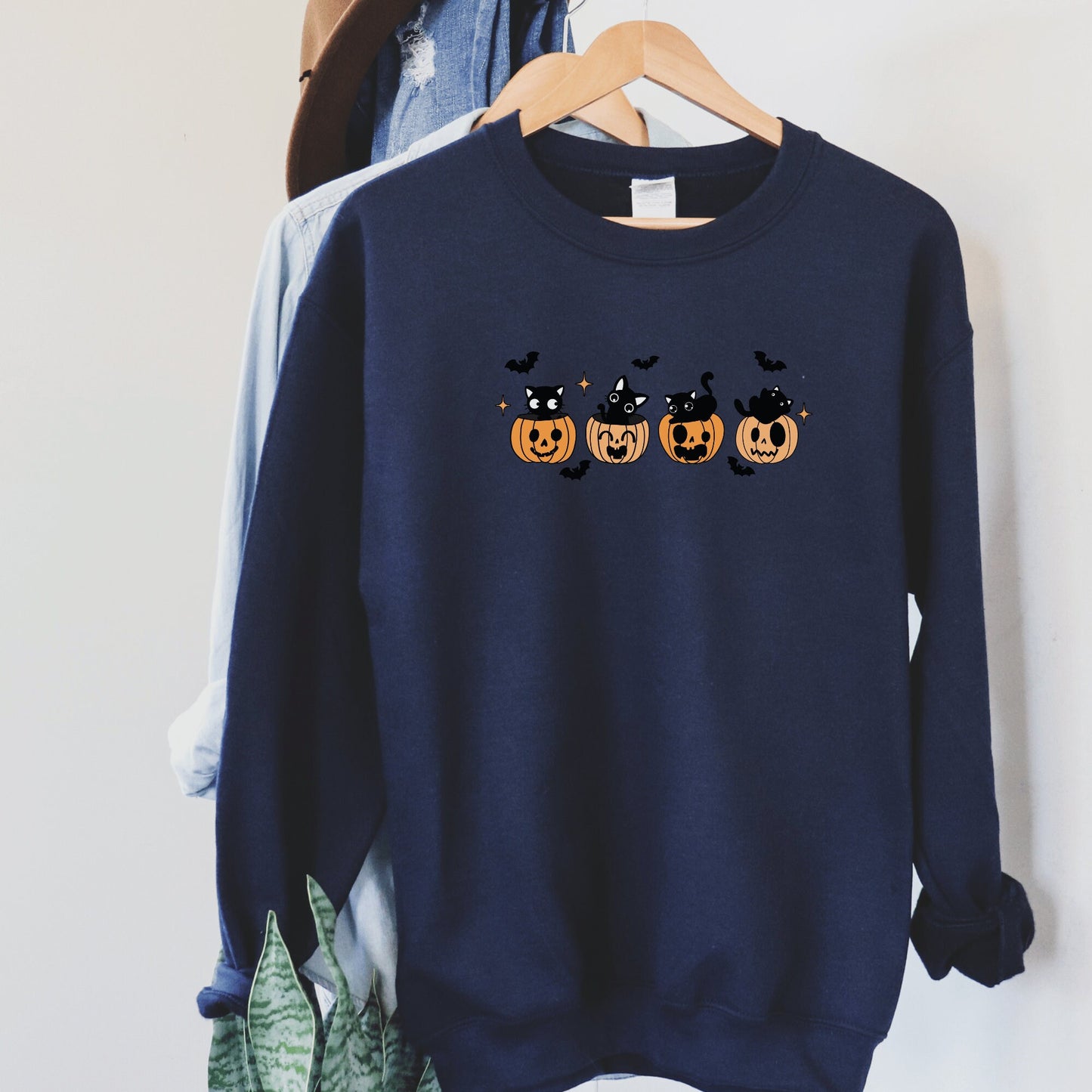 Pumpkin Halloween Crewneck Sweatshirt, Cuteness Halloween Ghost Sweatshirt, Fall Black Cat Gift, Spooky Season Halloween Sweatshirt