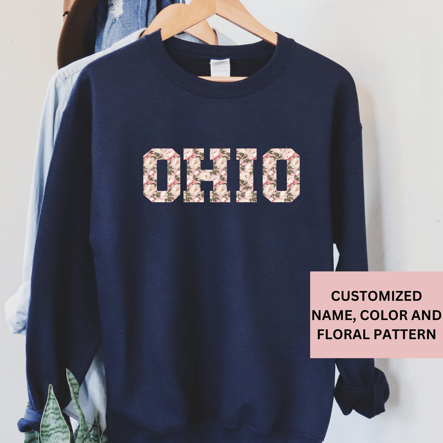 Custom Floral Name Sweatshirt Custom Name Floral Person Name University Sweater Flower Varsity Letter College Crewneck Flower Sweatshirt