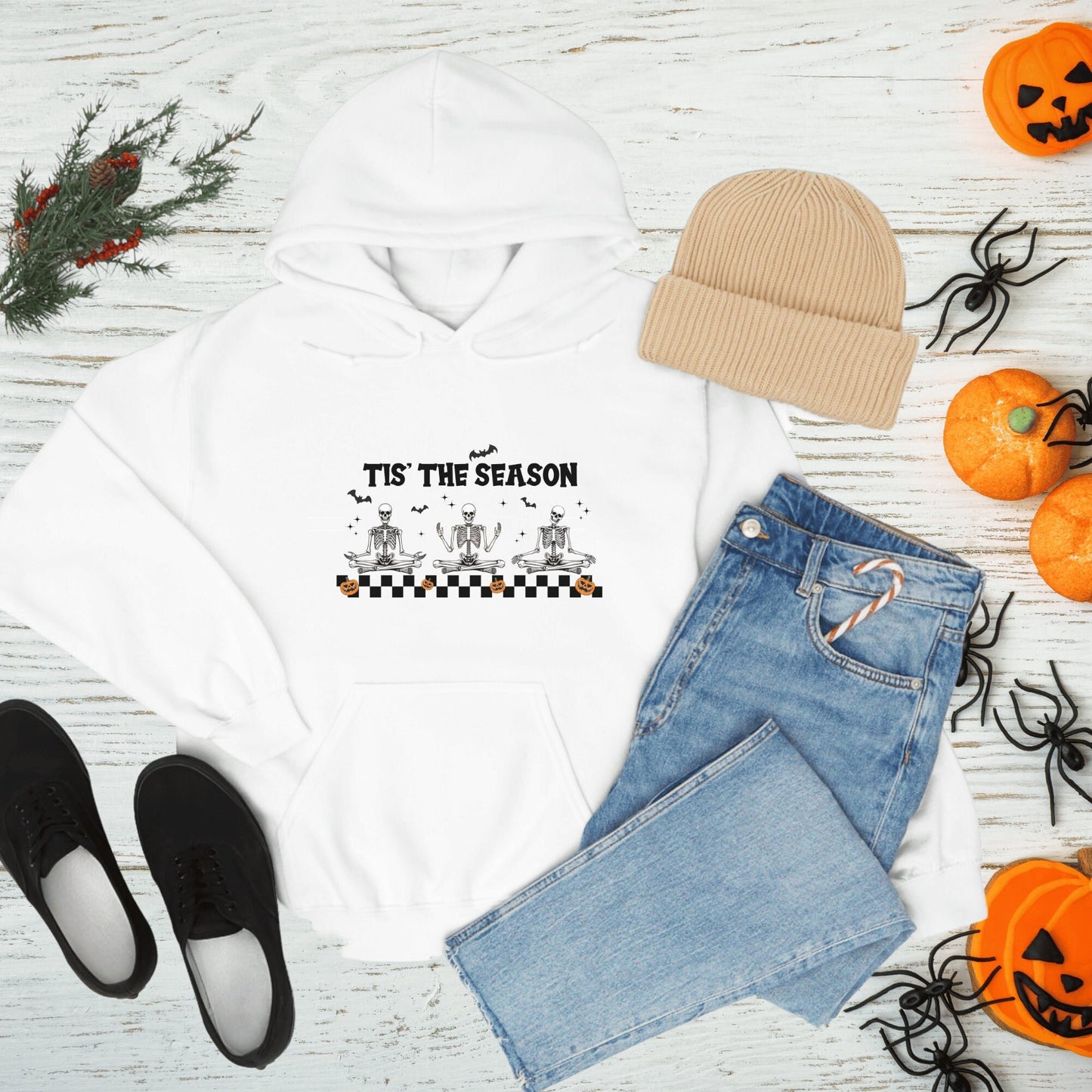 Halloween Skeleton Sweatshirt Tis The Season Hoodie Yoga Lovers Fall Crewneck Halloween Hoodie Spooky Season Gift for Her Seasonal Cuteness