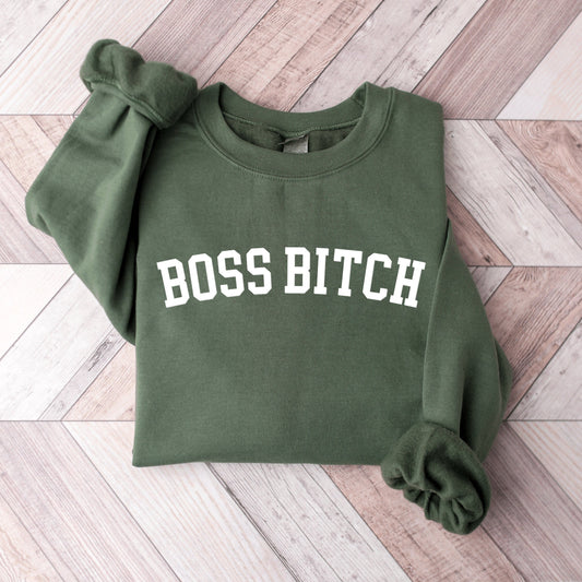 Boss Bitch Crewneck Sweatshirt, Trendy Oversized Sweatshirt, Aesthetics Sweatshirt, Mom Sweater, Letters College Varsity Gifted Pullover