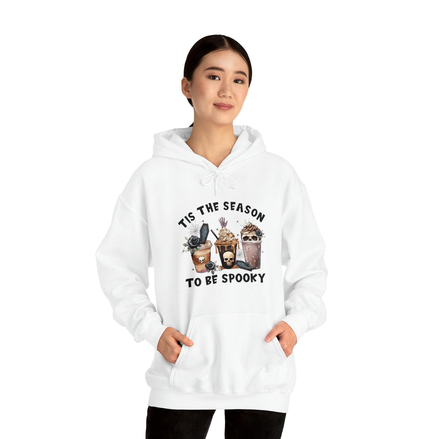 Aesthetic Halloween Sweatshirts Coffee Lover, Trendy Halloween Coffee Lovers Hoodie, Skeleton Tis The Season Sweatshirt, Spooky Season Skull