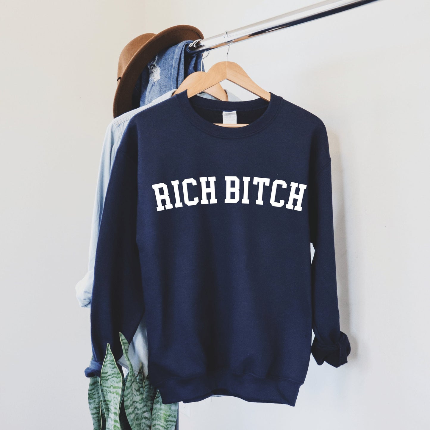 Rich Bitch Crewneck Sweatshirt Gift, Trendy Oversized Sweatshirt, Aesthetics Sweatshirt Tik Tok, Funny Mom Sweater, Letters College Varsity