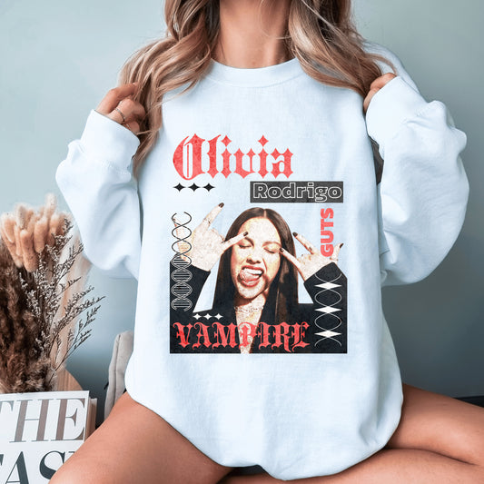 Olivia Rodrigo Over Size Sweatshirt, VSCO Sweatshirt, Guts Crewneck, Olivia Rodrigo Vampire, Olivia Sour, Trendy Aesthetics, Rodrigo Gift