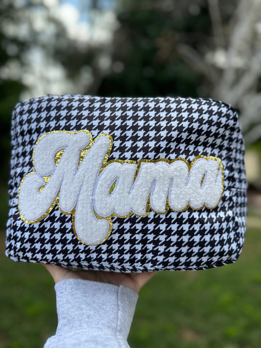 Custom Mama Makeup Bag, Gift for Mom, Personalized Mother's Day, Mother's Day Gift Initial Patch, Customized Cosmetic Bags, Chenille Letters