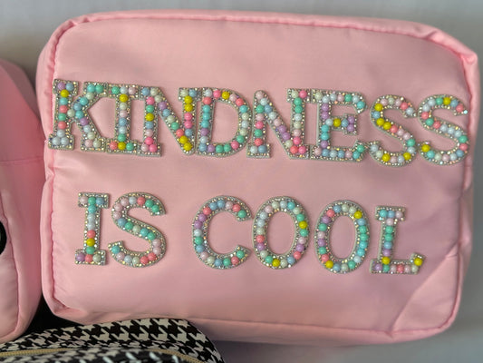 Custom Kindness Gifts Makeup Bag, Gift for Her, Personalized Mother's Day, Be Kind, Initial Patch, Customized Cosmetic Bags, Chenille Letter