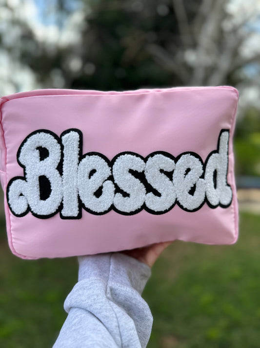 Custom Blessed Makeup Bag, Gift for Mom, Personalized Mother's Day, Initial Patch Gift for Her, Customized Cosmetic Pouch, Chenille Letter